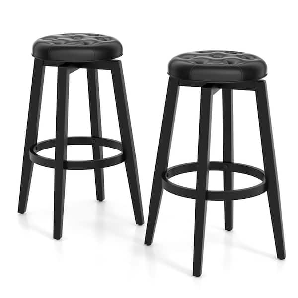 Costway 30 in. Black Wood Swivel Bar Stool with Upholstered Seat (Set of 2)