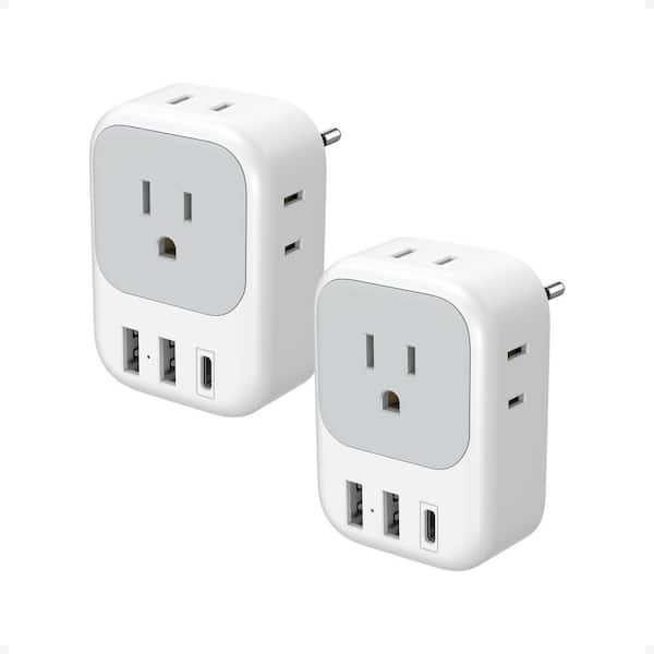 2 Pack European Plug Adapter USB C, US to Europe Adapter 4 Outlets 3 USB Charger, Type C International Power Adaptor