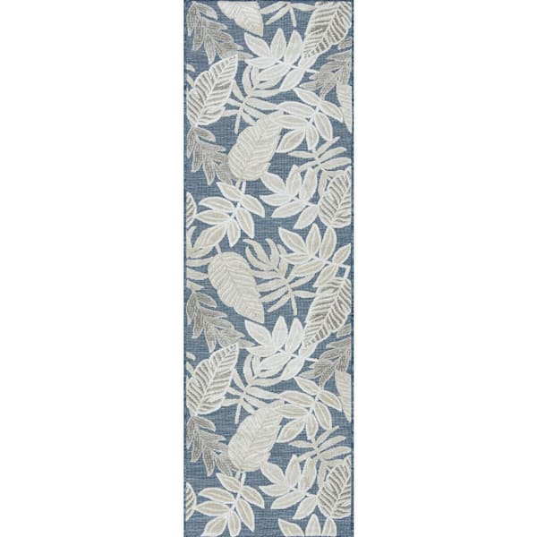 Tayse Rugs Tropic Floral Gray 2 ft. x 3 ft. Indoor/Outdoor Area Rug