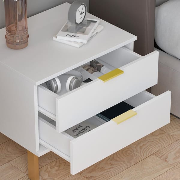 FUFU&GAGA 2-Drawer White Wooden Nightstand Bedside Table FUFU&GAGA 2-Drawer White Wooden Nightstand Bedside Table