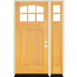 50 in. x 80 in. Craftsman Arch LH 1/4 Lite Clear Glass Natural Stain Douglas Fir Prehung Front Door with RSL