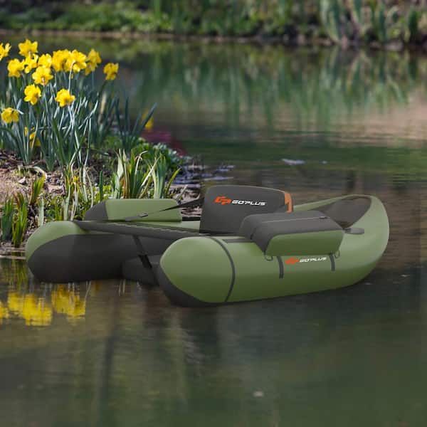 Goplus Inflatable Fishing Float Tube w/Pump & Storage Pockets & Fish Ruler Green