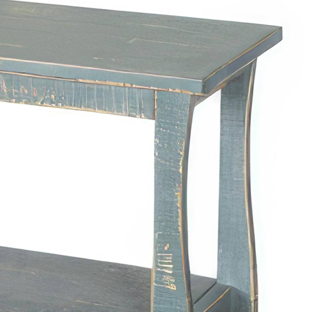 Distressed Seagrass Green Mahogany Scalloped Trim End Table
