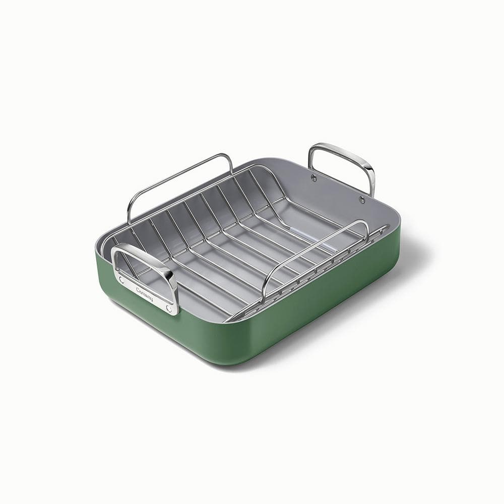 Sage Green Nonstick Square Roasting Pan with Rack and Handles