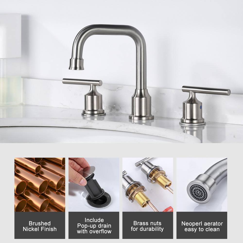 Brushed Nickel 8-Inch Widespread Double Handle Bathroom Faucet Set
