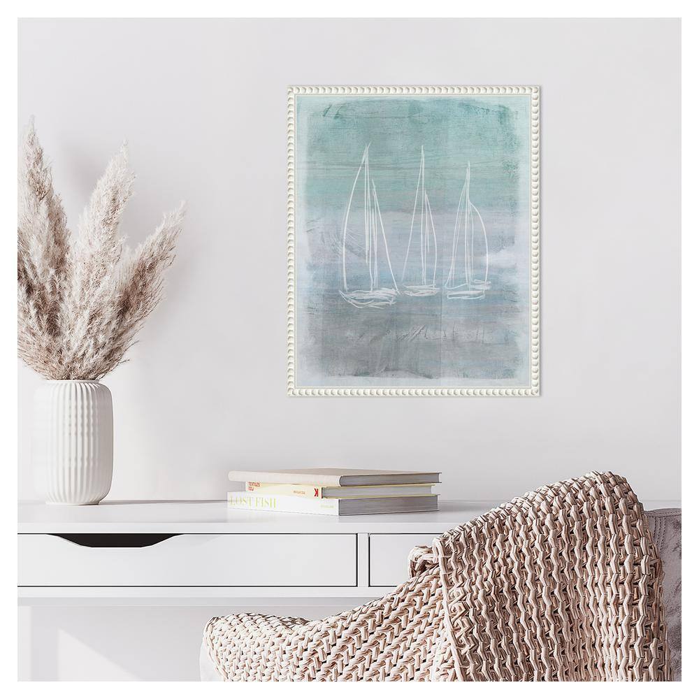 Nautical Beaded Framed Abstract Sailboat Canvas Art