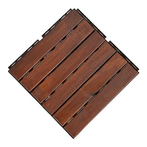 Brown Acacia Wood 3/4 in. T x 12 in. W Solid Hardwood Flooring Interlocking Deck Tiles - Striped Pattern(30 sqft/case)