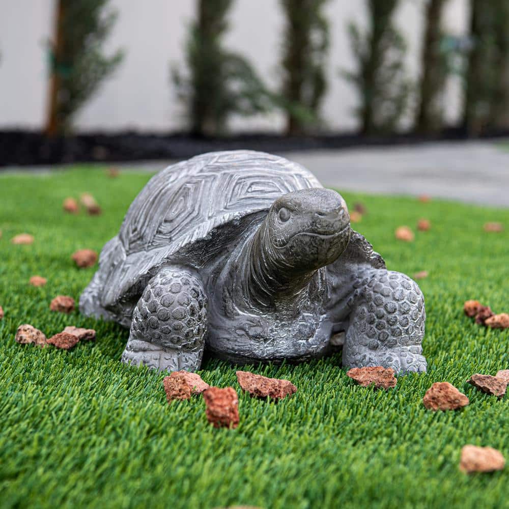 16.1" Grey Polystone Walking Turtle Statue for Indoor Outdoor Decor