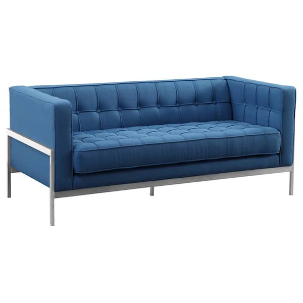 Armen Living Armen Living Brushed Stainless Steel Contemporary Loveseat and Blue Fabric