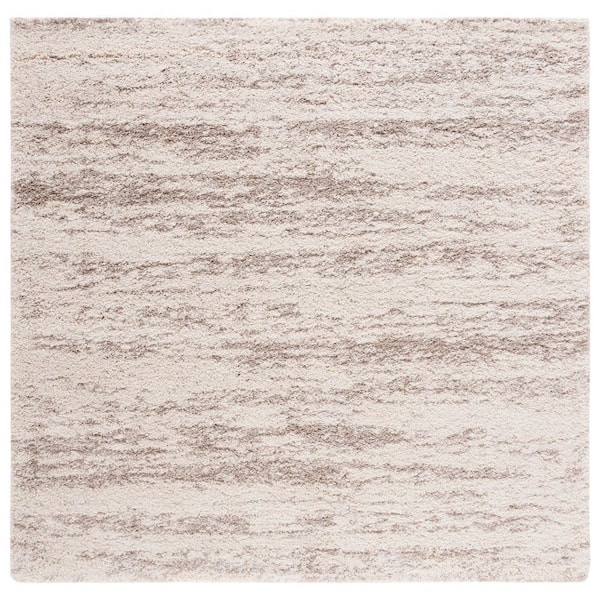 Hudson Shag 11 ft. x 11 ft. Square Ivory/Beige Marble Area Rug