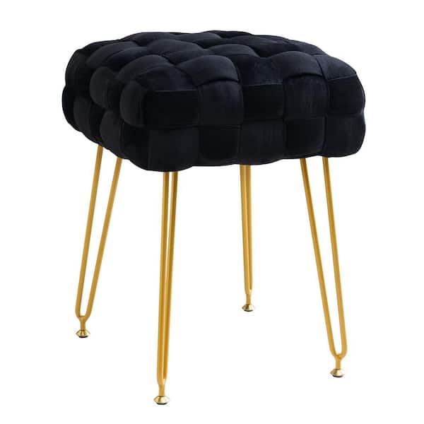 LUE BONA 18.5 in. Black Gold Metal Legs Velvet Vanity Stool Rectangle Ottoman Foot Stool Upholstered Make-Up Bench