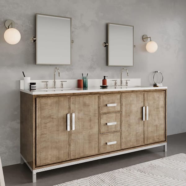 Westin 72 in. W x 22 in. D x 34.4 in. H Double Sink Bath Vanity in Lustrous Walnut with White Brook Quartz Top