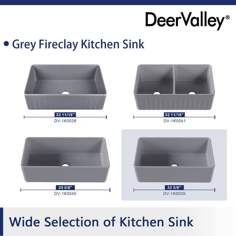 Gray 33" Fireclay Single Bowl Farmhouse Kitchen Sink