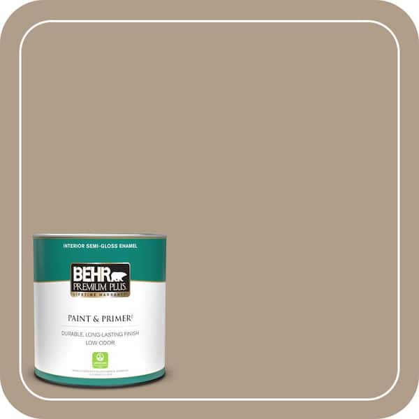 BEHR PREMIUM PLUS 1 qt. #BNC-14 Over the Taupe Semi-Gloss Enamel Low Odor Interior Paint & Primer