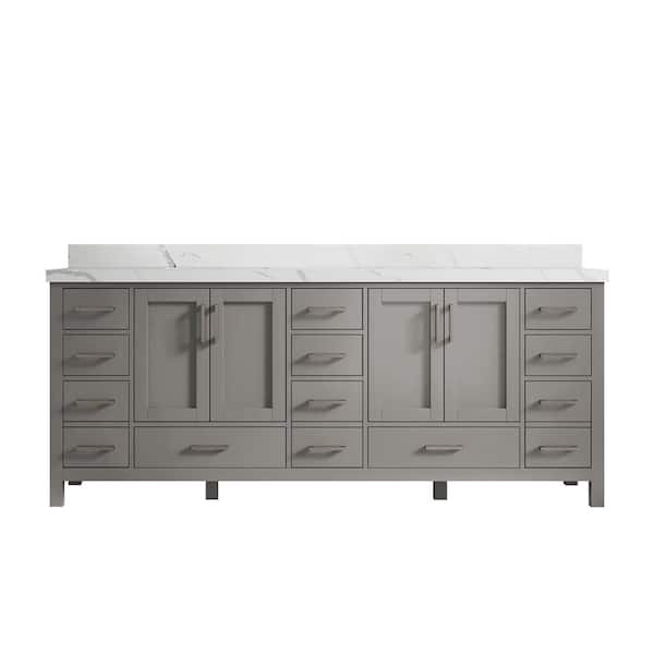 Willow Collections Malibu 84 in. W x 22 in. D x 36 in. H Double Sink Bath Vanity in Gray with 2 in. Calacatta Quartz Top