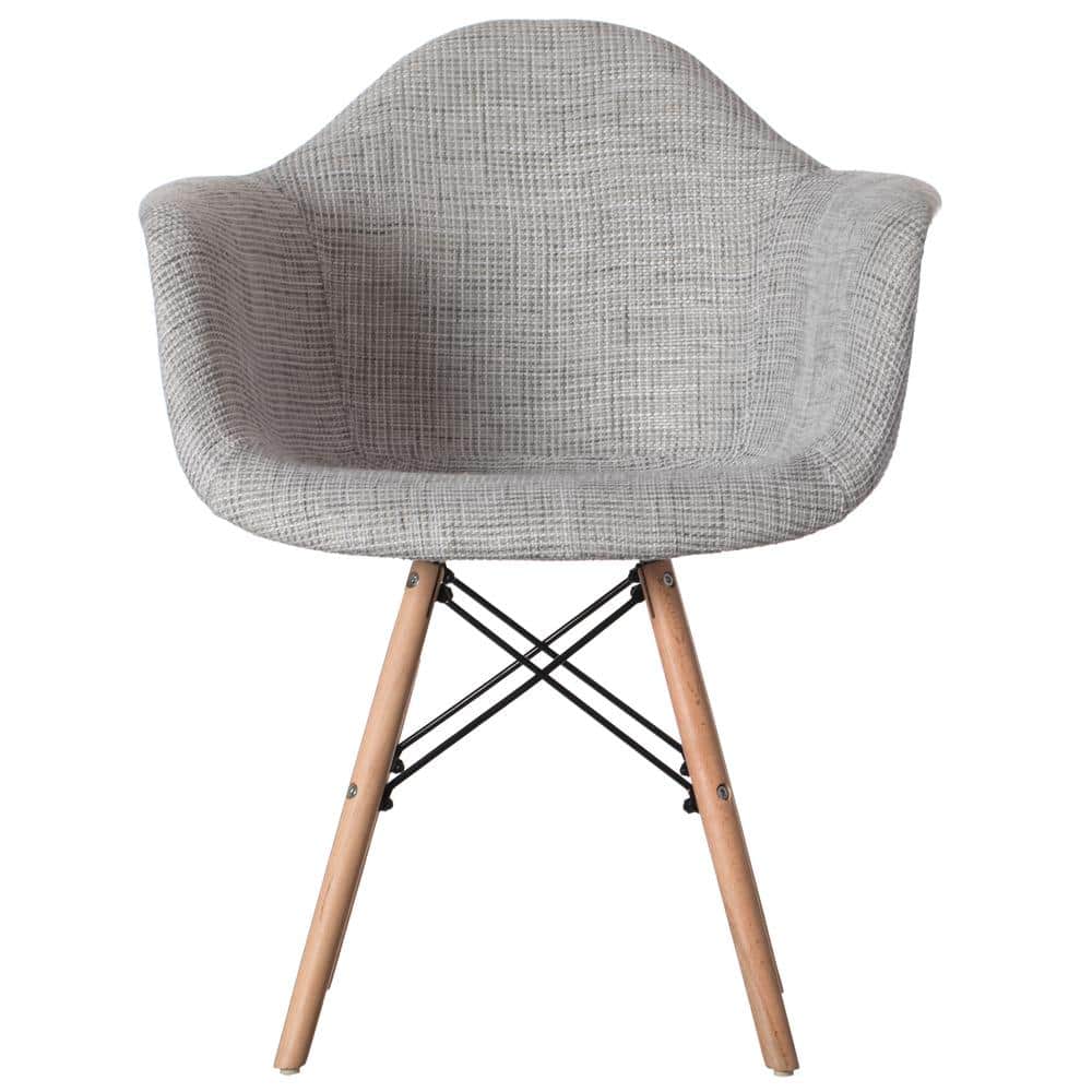 Gray Fabric Armchair with Beech Wood Legs, Set of 2