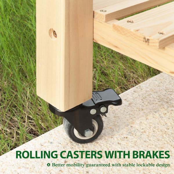 48 in. L x 24 in. W x 33 in. H Cedar Wood Raised Garden Bed with 4-Swivel Wheels and Liner, Wood Color