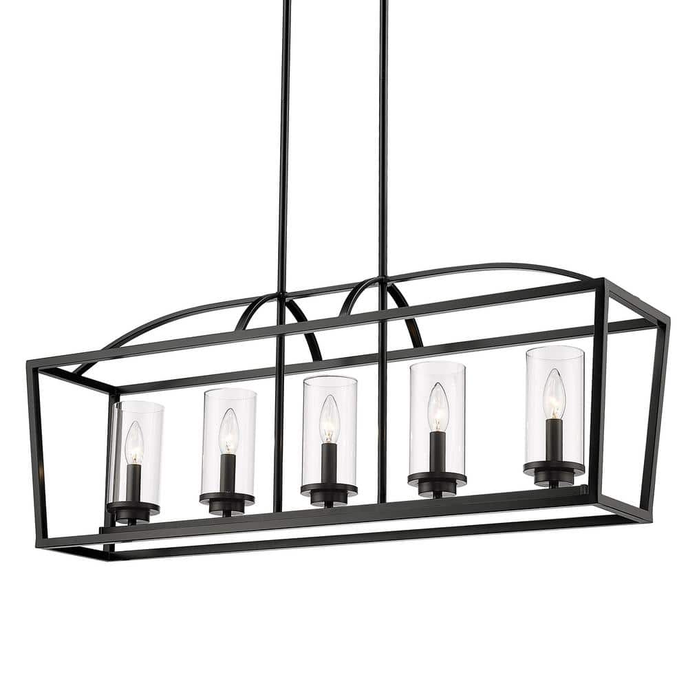 Mercer Matte Black and Clear Glass 5-Light Linear Pendant
