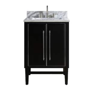 Mason 25 in. W x 22 in. D Bath Vanity in Black with Silver Trim with Marble Vanity Top in Carrara White with White Basin