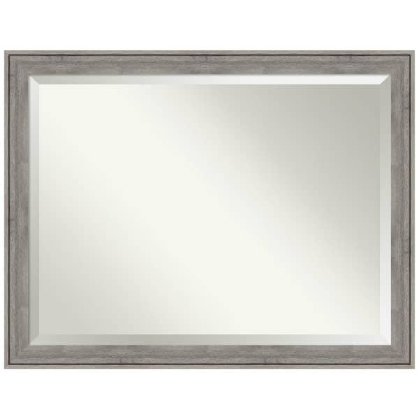Amanti Art Regis Barnwood Grey 44.5 in. W x 34.5 in. H Wood Framed Beveled Wall Mirror in Gray