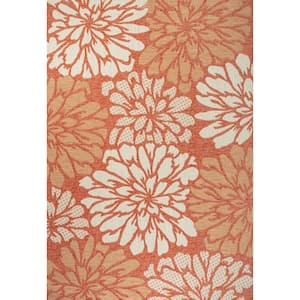 Zinnia Modern Floral Textured Weave Orange/Cream 4 ft. x 6 ft. Indoor/Outdoor Area Rug