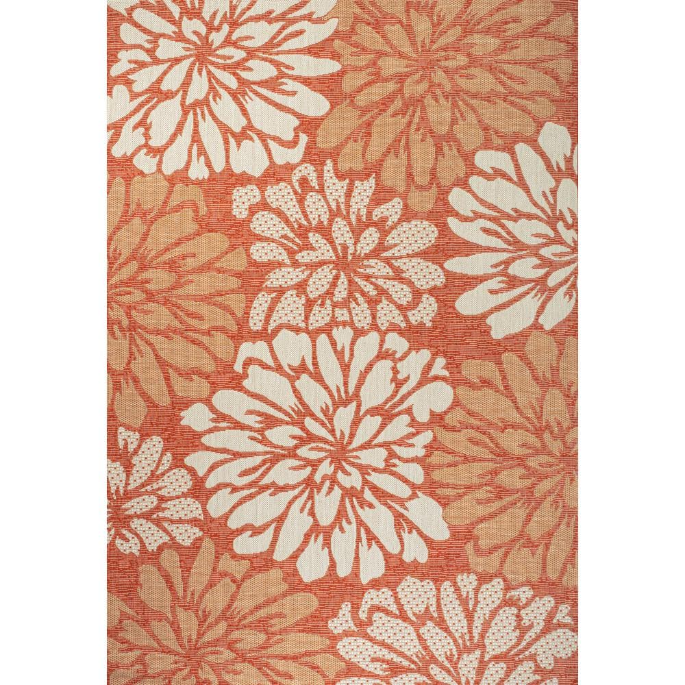 Zinnia Modern Floral Textured Weave Orange/Cream 4 ft. x 6 ft. Indoor/Outdoor Area Rug price history on PriceWatchPro