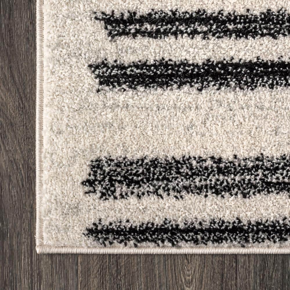 Khalil Cream and Black Striped Synthetic Runner Rug