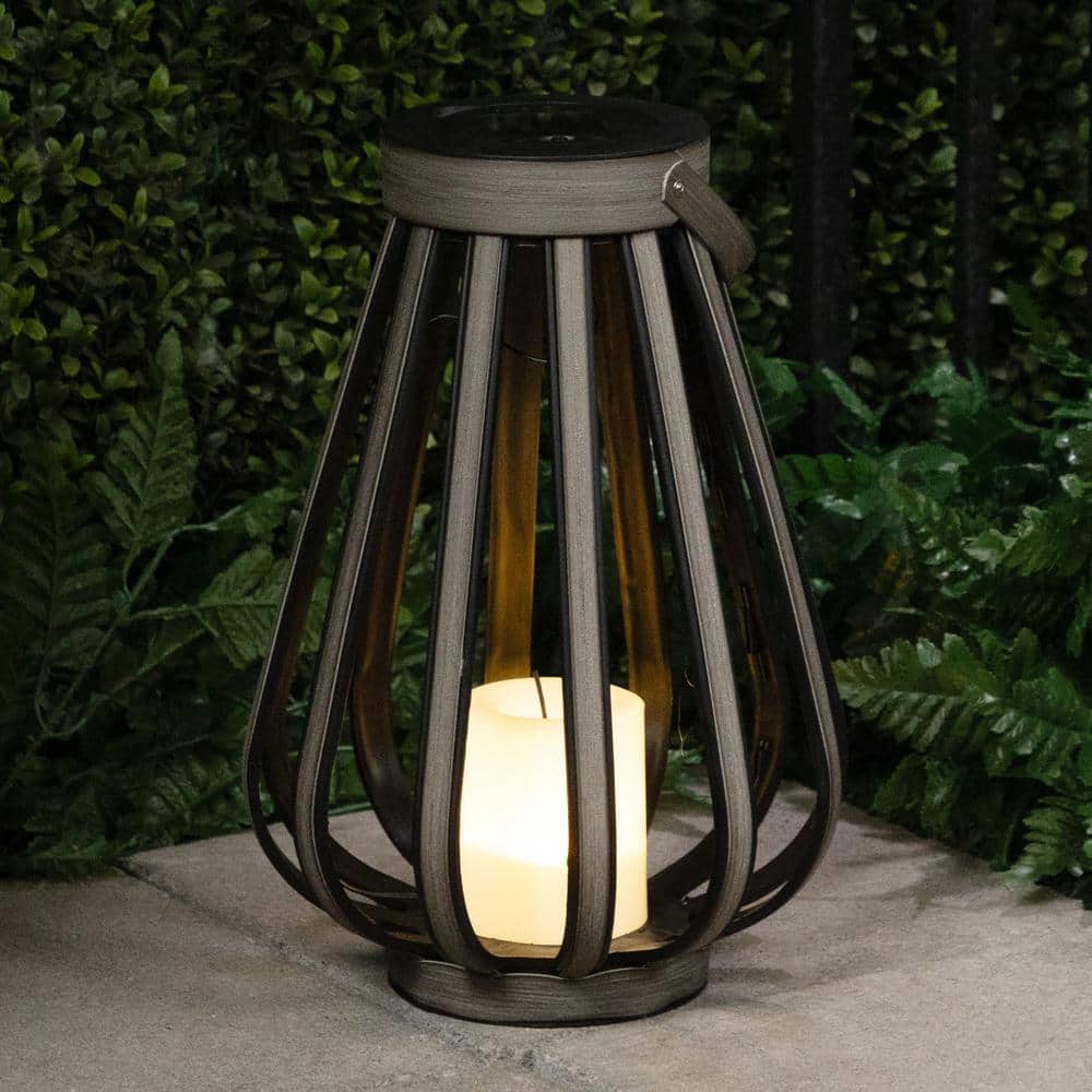 Gray Polypropylene Solar Lantern with LED Light, 18" Height