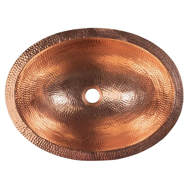 Premier Copper Products Under Counter Oval Hammered Copper 19 in. Bathroom Sink in Polished Copper