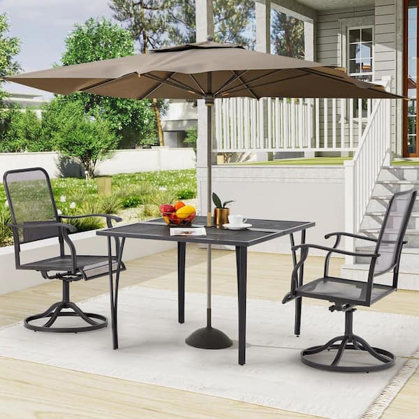 3-Pieces Metal Outdoor Dining Set with Swivel Rocking Chairs and Square Table