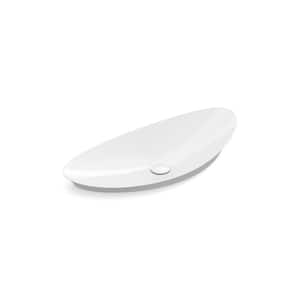 Veil 38.5 in. Trough Vessel Bathroom Sink In White with No Overflow Drain