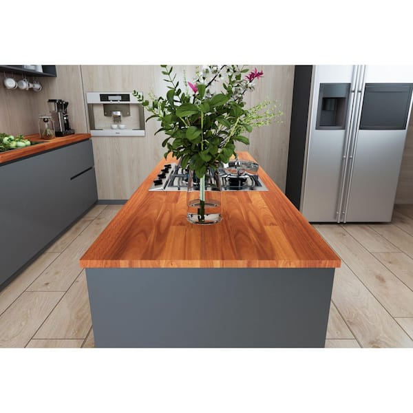 Interbuild 6.6 ft. L x 31.5 in. D, Karri Butcher Block Desktop Countertop in Clear with Straight Edge