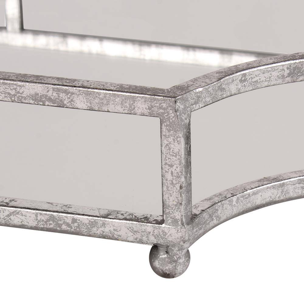 Silver Mirrored Glass Rectangular Decorative Tray
