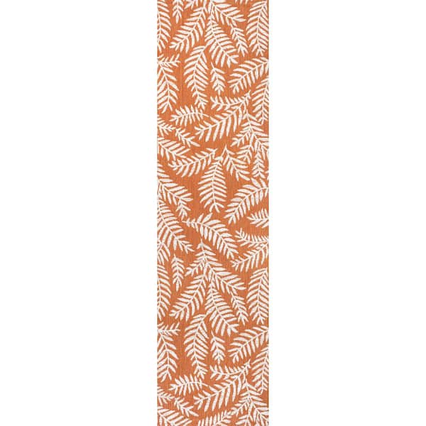 Nevis Palm Frond Orange/Cream 2 ft. x 8 ft. Indoor/Outdoor Area Rug