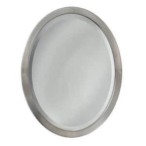 23 in. W x 29 in. H Framed Oval Beveled Edge Bathroom Vanity Mirror in Brushed nickel