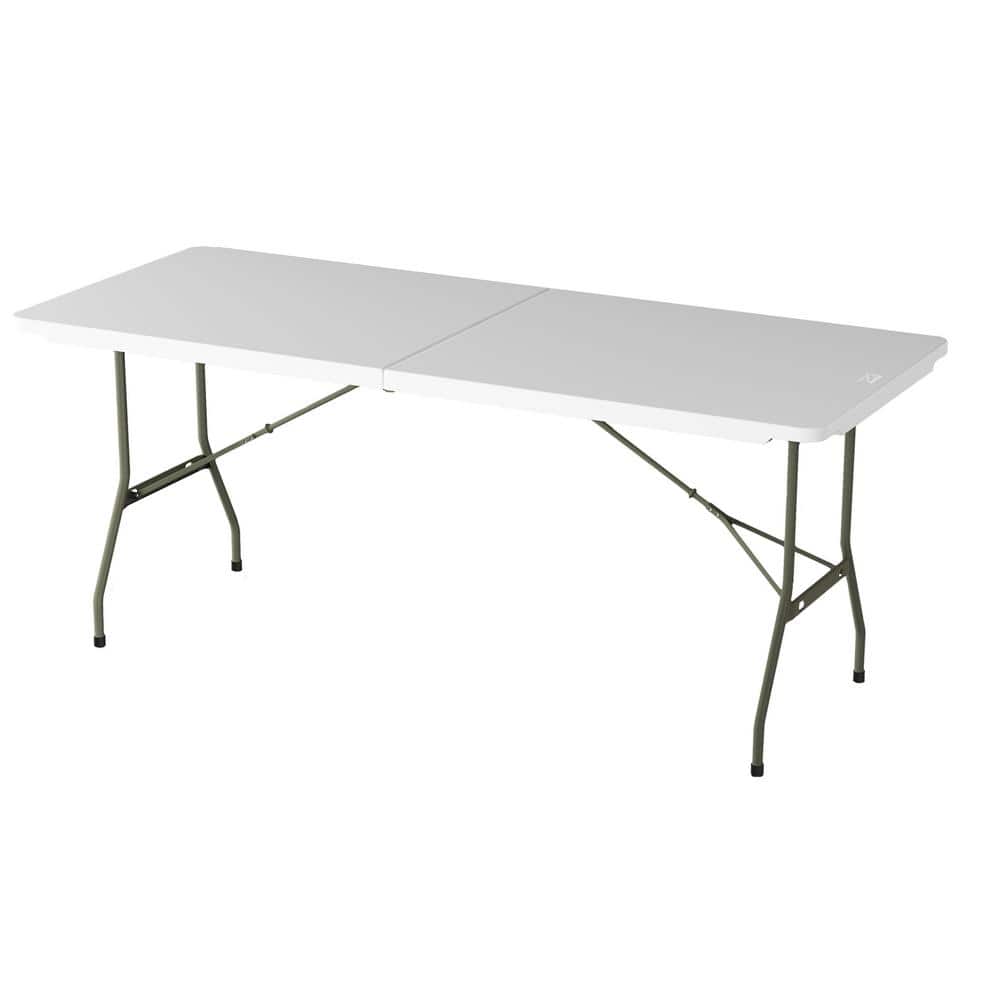 6-Foot White Plastic Folding Utility Table with Metal Frame