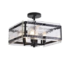 Elvira 15 in. 4-Light Hand Crafted Glass Panels Square Flush Mount