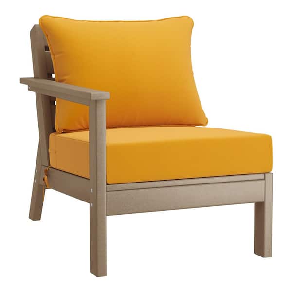 Westin Outdoor Birchwood Outdoor Patio Deep Seating Left Facing Arm HDPE Lounge Chair in Weathered Wood with Yellow Cushions