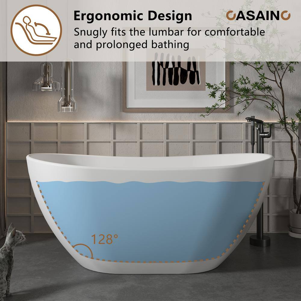 71.46'' Matte White Solid Surface Freestanding Soaking Bathtub