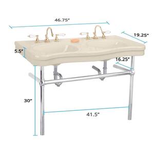 Biscuit Vitreous China Double Basin Bathroom Console Sink 46-3/4 in. W with Bistro Legs Pedestal, Towel Bar