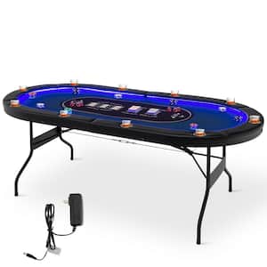 Foldable 10 Player Poker Table Casino Texas Holdem with LED Lights USB Ports