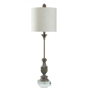 33.5 in. Clear Flower Task and Reading Table Lamp for Living Room with Yellow Linen Shade