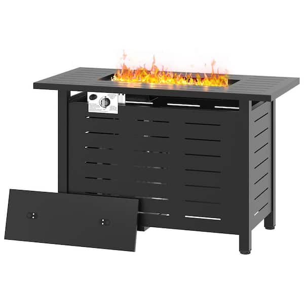 40 in. Patio Rectangular Metal Fire Pit Table with Cover