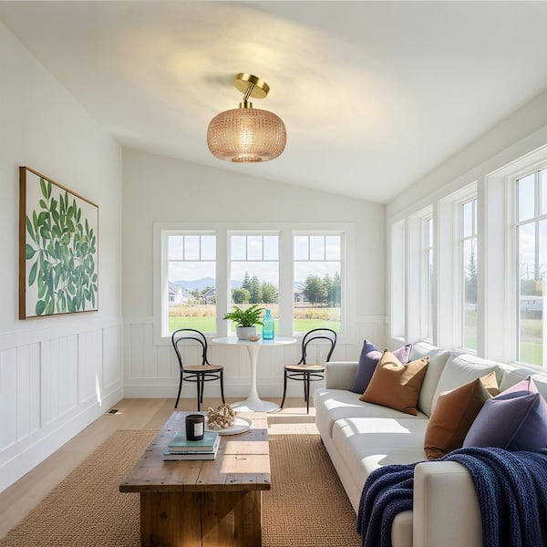 ROTTOGOON Semi Flush Mount Ceiling Light, Adjustable Hanging Gold