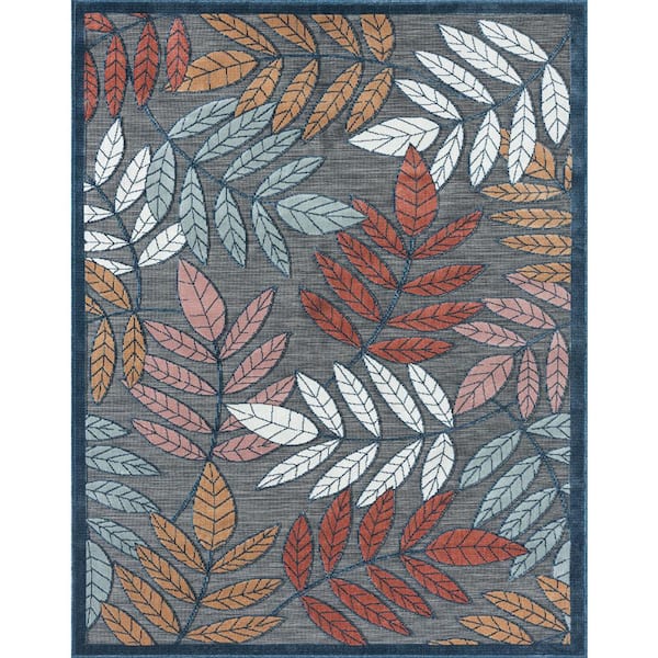 Tayse Rugs Tropic Floral Gray 2 ft. x 3 ft. Indoor/Outdoor Area Rug