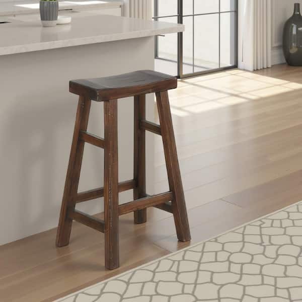 Benjara Odel Brown Wood Frame Barstool (Set of 2)