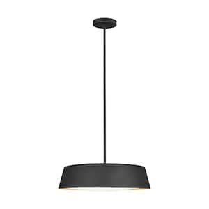 Asher 19 in. W 5-Light Matte Black and Gold Leaf Pendant with Diffuser