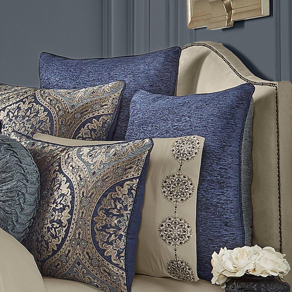 Navy and Dusty Blue Polyester Euro Sham