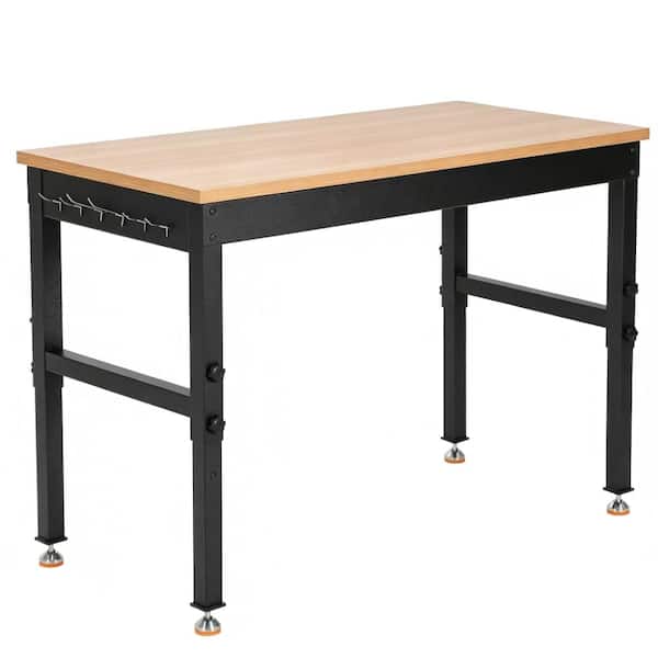 48x24in Adjustable Height Heavy Duty Workbench Solid Rubberwood & Steel Top, Built-in Power Outlets without wheels