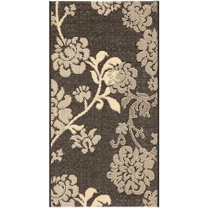 Courtyard Black Natural/Brown 2 ft. x 4 ft. Floral Indoor/Outdoor Patio  Area Rug